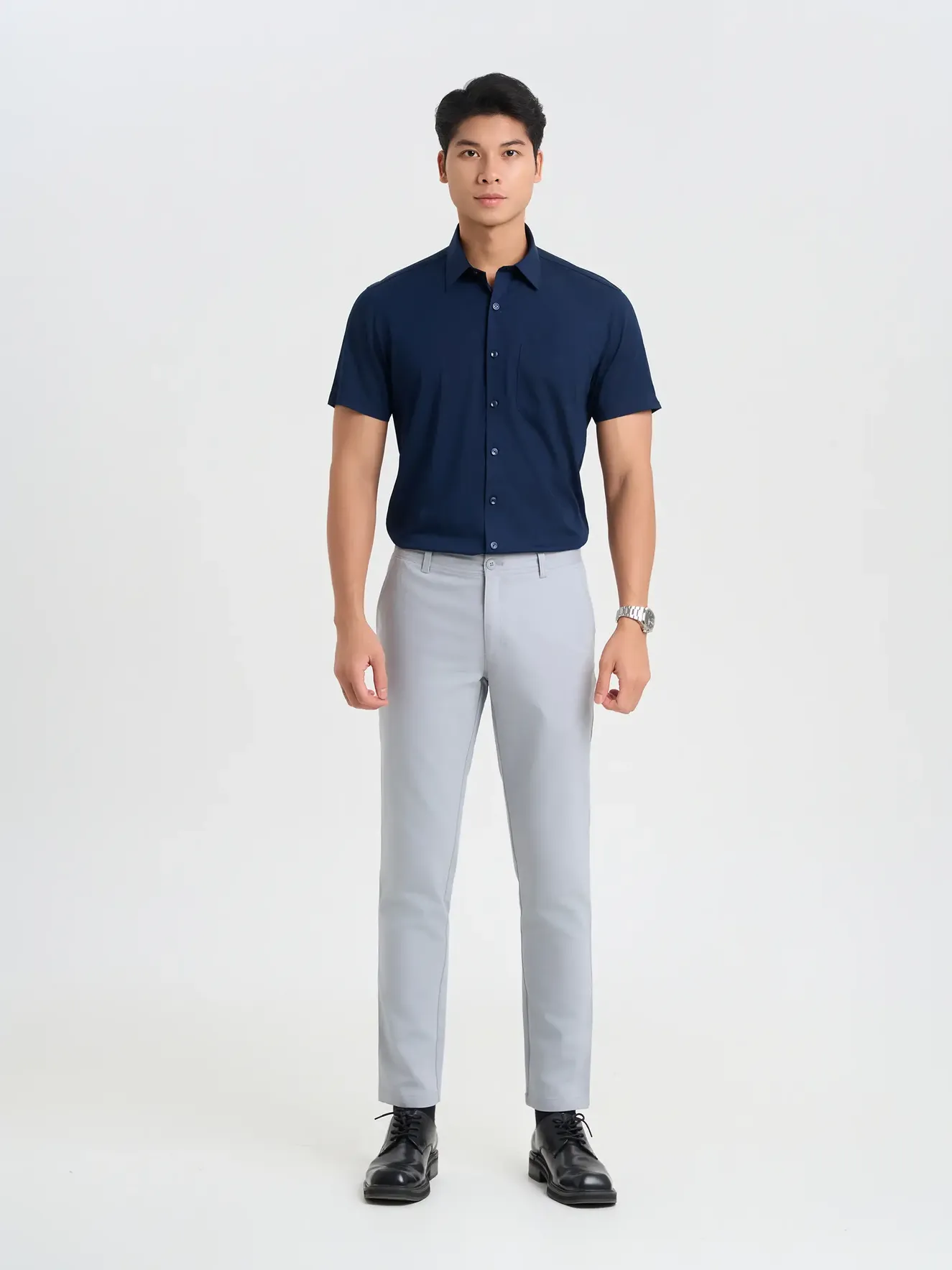 Áo Sơ Mi Nam Ngắn Tay 5S Fashion Trơn Smart Fit ASC25032