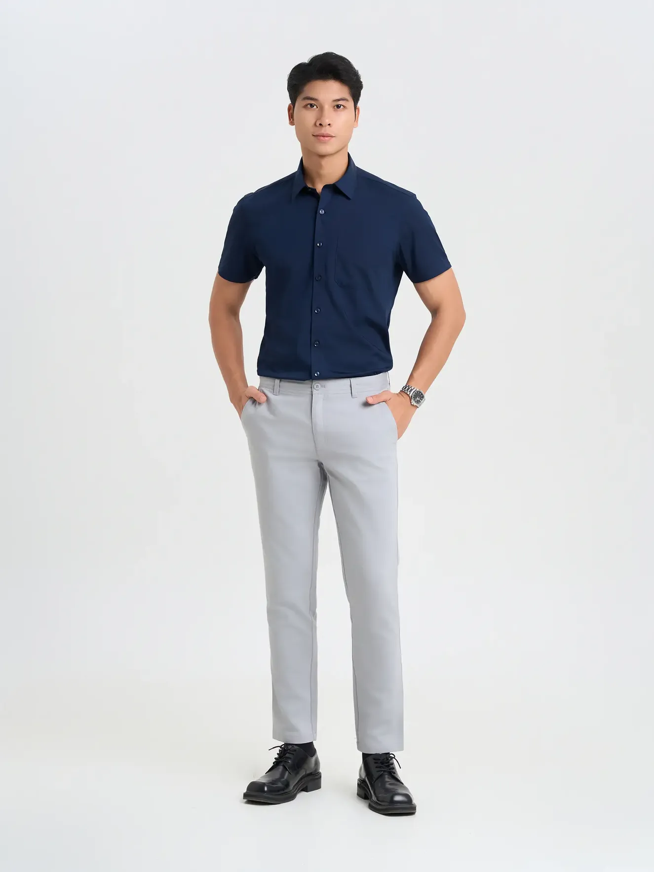 Áo Sơ Mi Nam Ngắn Tay 5S Fashion Trơn Smart Fit ASC25032 - Ảnh 3