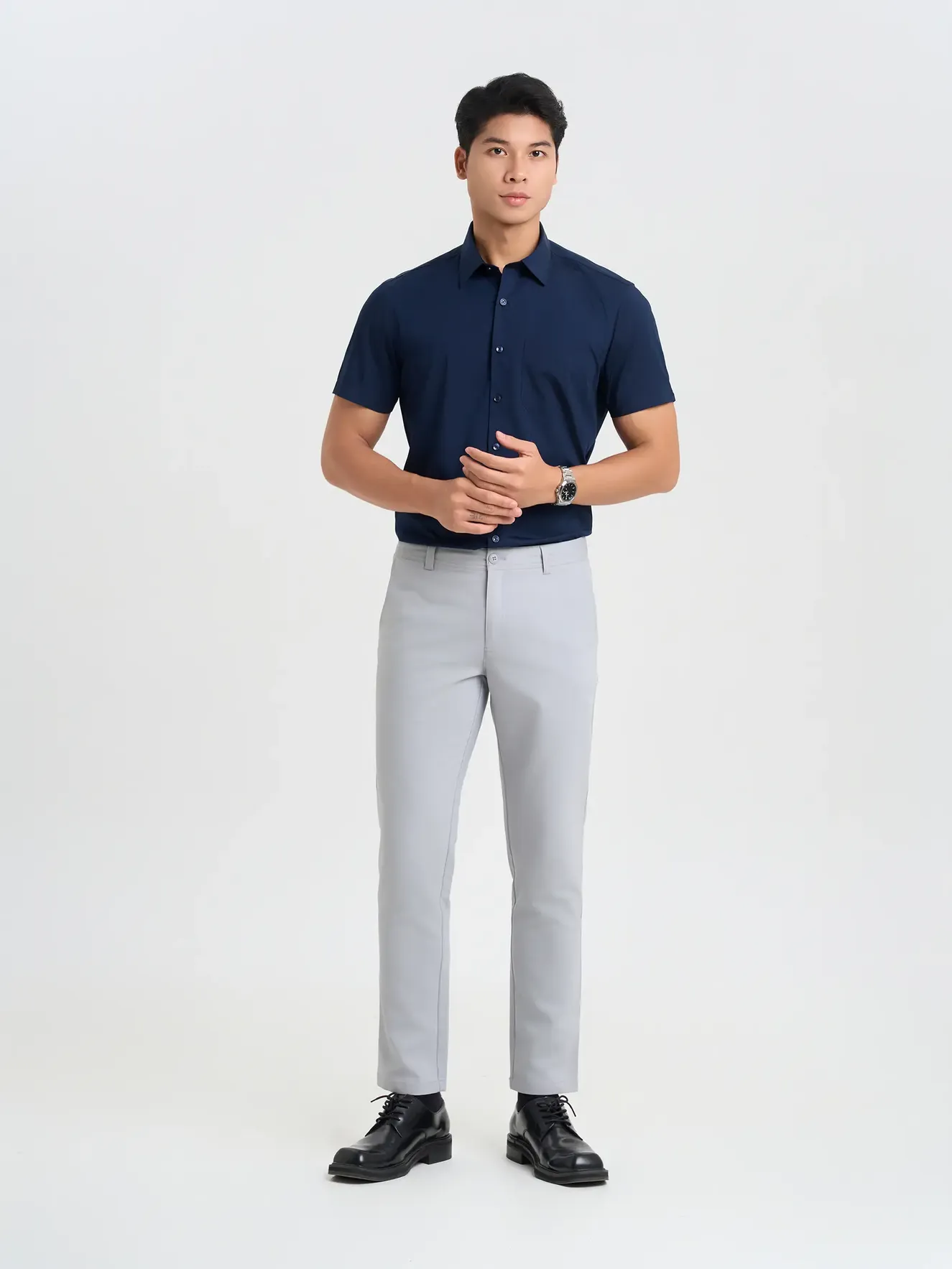 Áo Sơ Mi Nam Ngắn Tay 5S Fashion Trơn Smart Fit ASC25032 - Ảnh 4