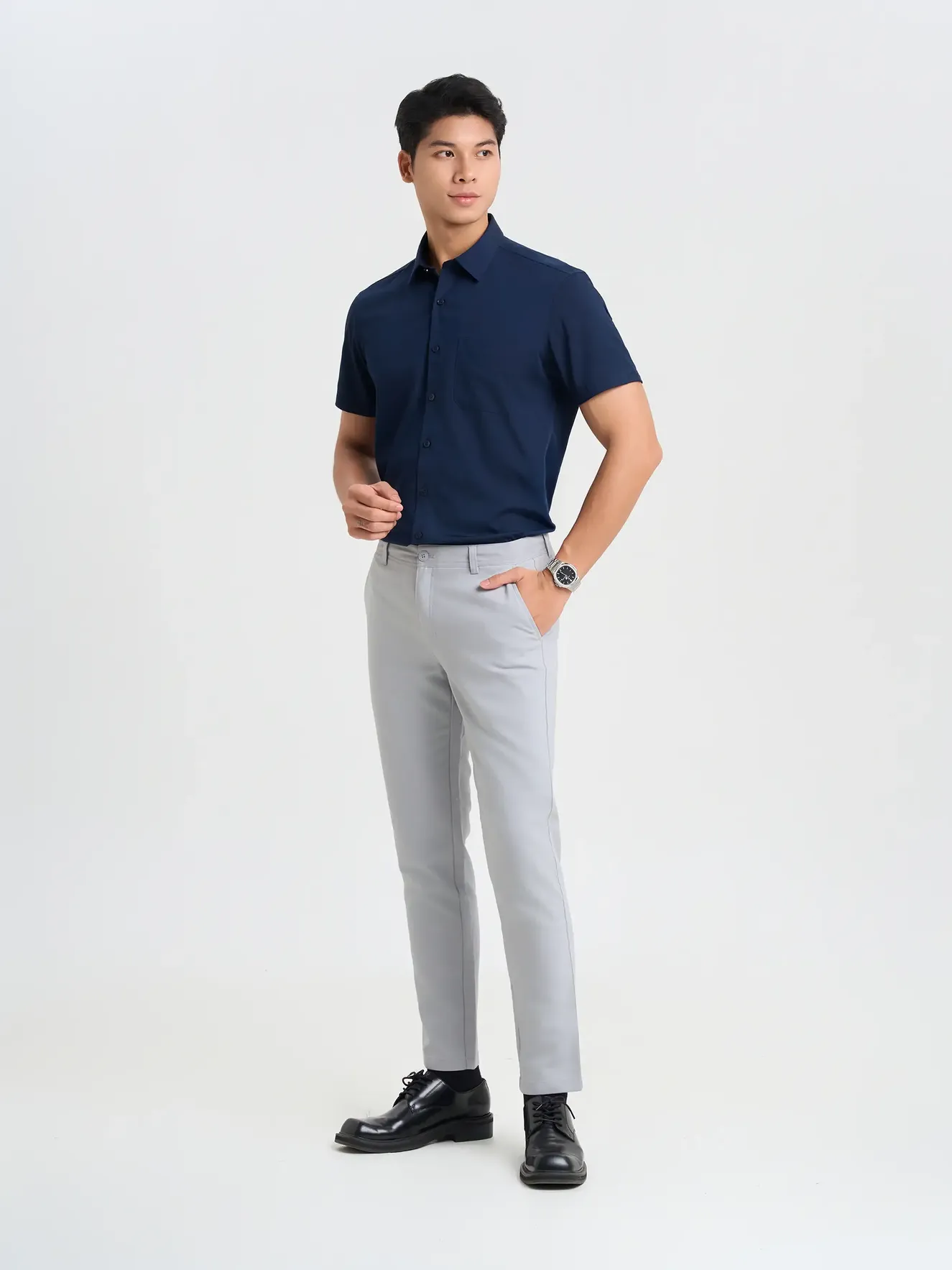 Áo Sơ Mi Nam Ngắn Tay 5S Fashion Trơn Smart Fit ASC25032 - Ảnh 2