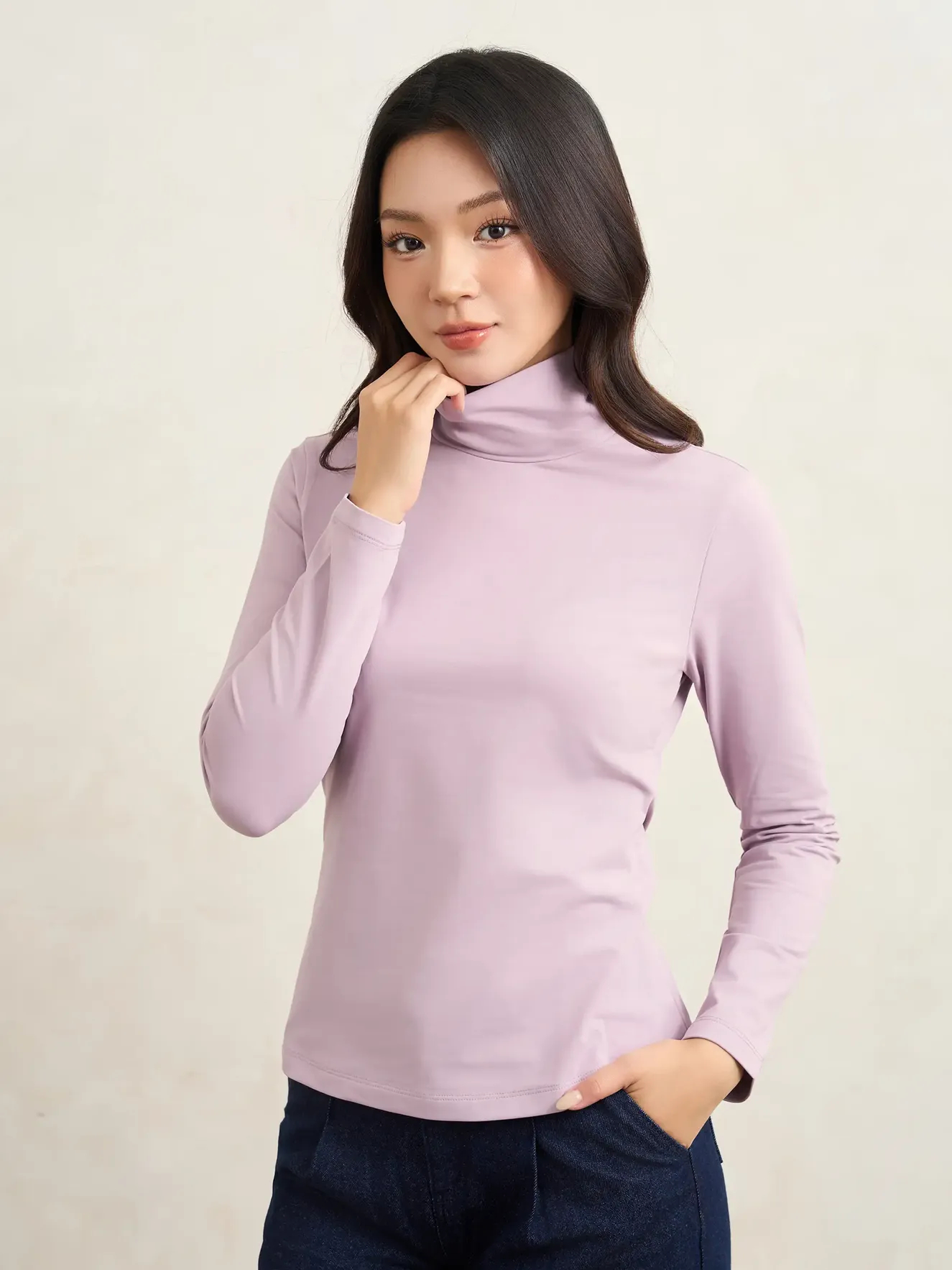 Áo Giữ Nhiệt Nữ Extra-warm Cổ 9 Phân Lót Bông Nỉ W0AGN25007 - Ảnh 2